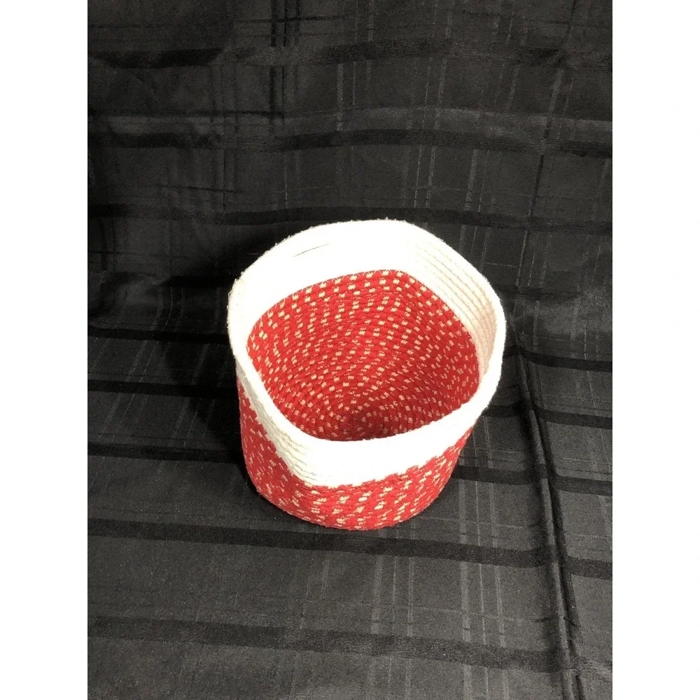 Christmas Basket - Woven Fabric in Red and White